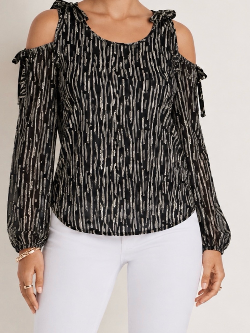 Women’s Venus Printed Cold Shoulder Top, Black Multi